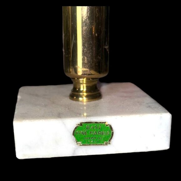 Vintage Italian White Marble Base w/ Brass Candle Stick Holders Set of 2 - Picture 2 of 2